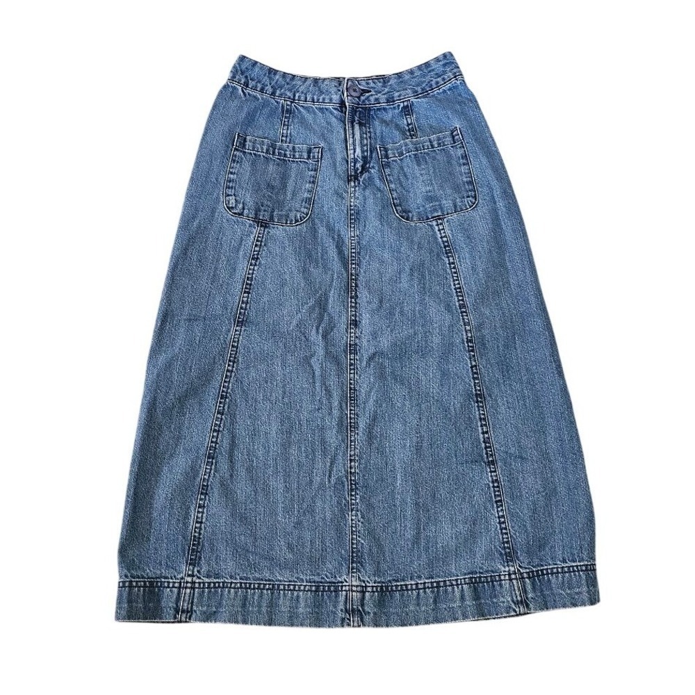 Seasalt Cornwall Dusk Journey Skirt Size 6 Blue Denim A-Line Organic Cotton Midi